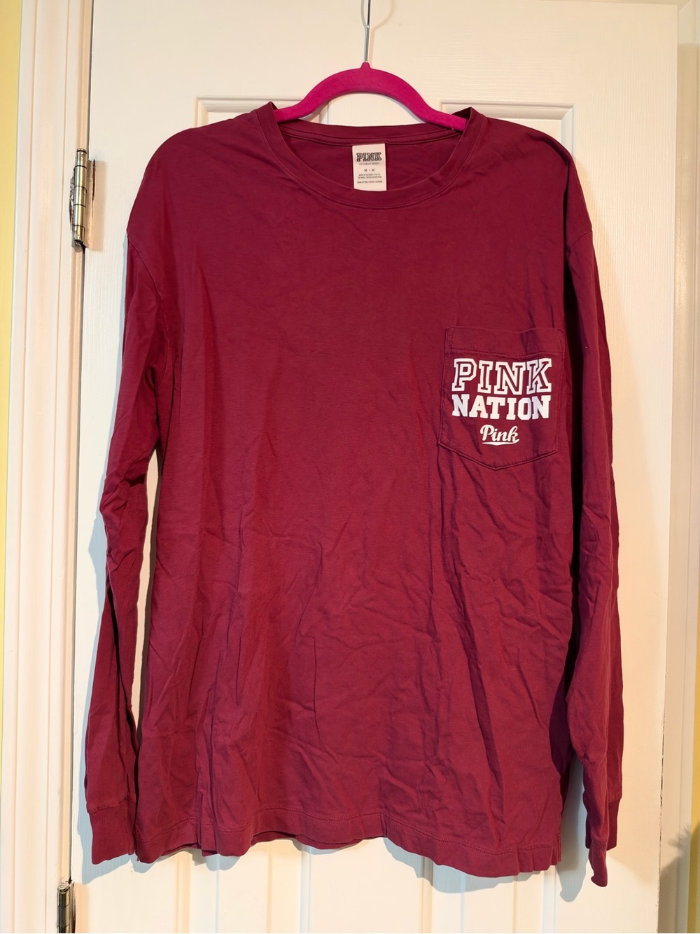 PINK Victoria's Secret Long-Sleeve Pocket Tee — Burgundy